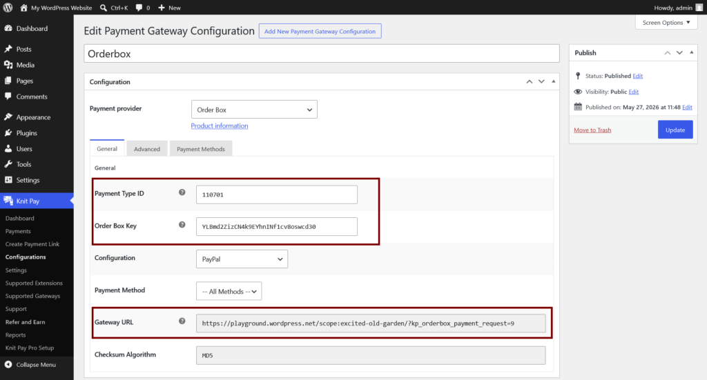 Add orderbox payment type and md5 keys in knit pay.